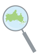 日本地図 黄色 虫眼鏡で拡大された東海 関西地方の地図 日本列島 ベクターデータ Wall Mural Globeds