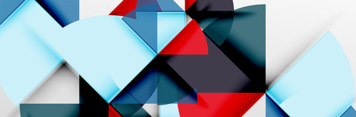 Bright color circles, abstract round shapes and triangles composition with shadow effects. Vector modern geometric design template