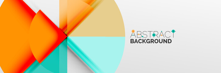 Bright color circles, abstract round shapes and triangles composition with shadow effects. Vector modern geometric design template