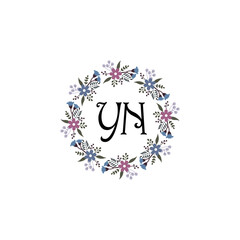 Initial YN Handwriting, Wedding Monogram Logo Design, Modern Minimalistic and Floral templates for Invitation cards	
