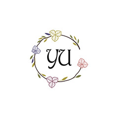 Initial YU Handwriting, Wedding Monogram Logo Design, Modern Minimalistic and Floral templates for Invitation cards	
