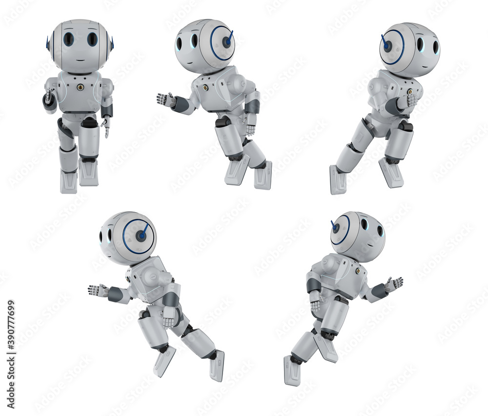 Poster set of cute artificial intelligence robots