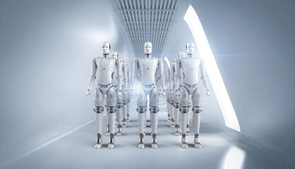 Group of cyborgs in a row