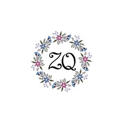 Initial ZQ Handwriting, Wedding Monogram Logo Design, Modern Minimalistic and Floral templates for Invitation cards	
