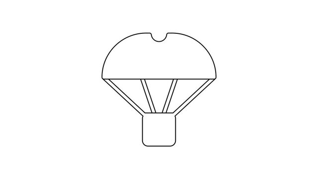 Black line Box flying on parachute icon isolated on white background. Parcel with parachute for shipping. Delivery service, air shipping. 4K Video motion graphic animation