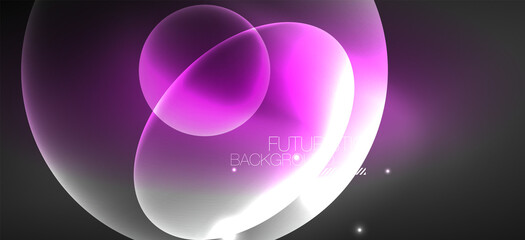 Neon ellipses abstract backgrounds. Shiny bright round shapes glowing in the dark. Vector futuristic illustrations for covers, banners, flyers and posters and other