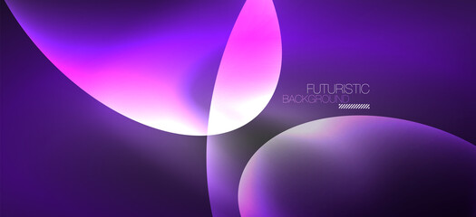 Neon ellipses abstract backgrounds. Shiny bright round shapes glowing in the dark. Vector futuristic illustrations for covers, banners, flyers and posters and other