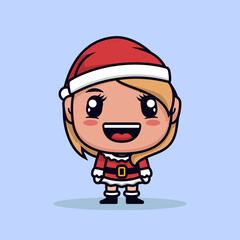 Santa Claus Cute Character. Mascot Design Style. Merry Christmas And Happy New Year. Vector Illustration
