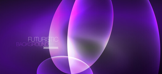 Neon ellipses abstract backgrounds. Shiny bright round shapes glowing in the dark. Vector futuristic illustrations for covers, banners, flyers and posters and other