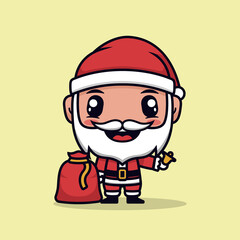 Santa Claus Boy Cute Character. Gift box. Merry Christmas And Happy New Year Cartoon. Vector Illustration