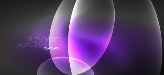 Neon ellipses abstract backgrounds. Shiny bright round shapes glowing in the dark. Vector futuristic illustrations for covers, banners, flyers and posters and other