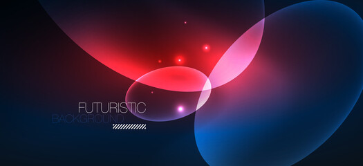 Neon ellipses abstract backgrounds. Shiny bright round shapes glowing in the dark. Vector futuristic illustrations for covers, banners, flyers and posters and other