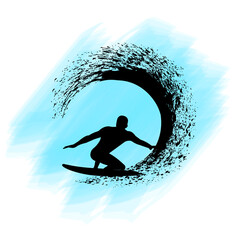 surfer on waves in grunge style vector illustration
