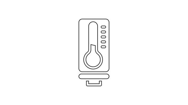 Black line Meteorology thermometer measuring heat and cold icon isolated on white background. Thermometer equipment showing hot or cold weather. 4K Video motion graphic animation