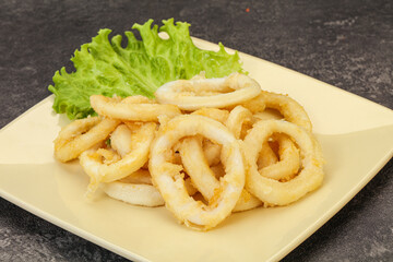 Roasted squid rings with salad