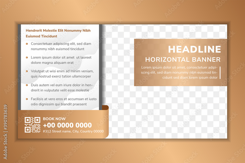 Poster flyer design template use horizontal layout banner. square shape for photo on right side. wavy white