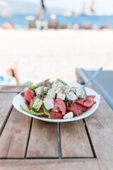 Plate of real Greek salad close up