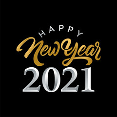 2021 Happy New Year script text hand lettering. Design template Celebration typography poster, banner or greeting card for Merry Christmas and happy new year. Vector Illustration