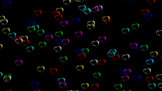 Colourful heart bubbles motion graphics with black background 