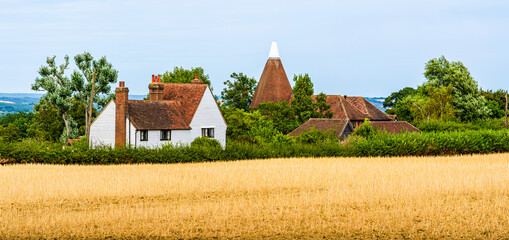 Landcape of a traditional English country house on the fields in Kent, England, UK - 390784670