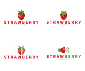 Set of the strawberry logo. Four Strawberry logo concept. vector design illustration.