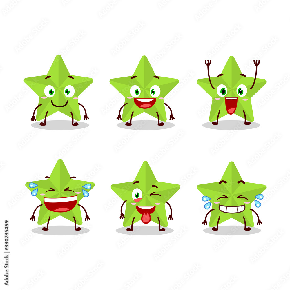 Sticker Cartoon character of new green stars with smile expression