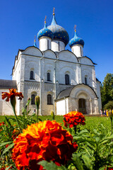 Sightseeing in the city of the golden ring of Russia - Suzdal. Historical architecture and building elements. Tourism.