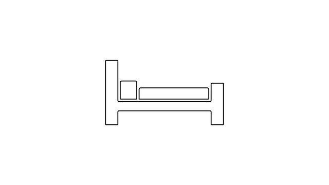Black line Bed icon isolated on white background. 4K Video motion graphic animation