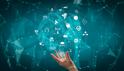 Advanced communication and global internet network connection in smart city . Concept of future 5G...