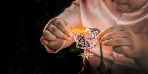 hot blower making art object with glass