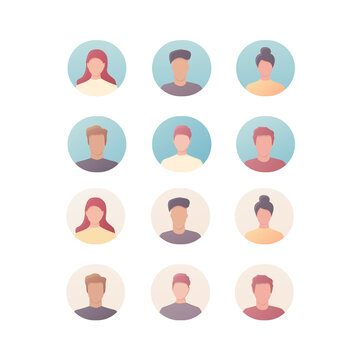 People Avatars. Colored Flat Vector Icons.  Members avatars icon set. Isolated on white background.