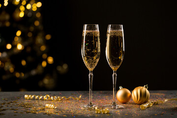 New Year eve, two glass of champagne