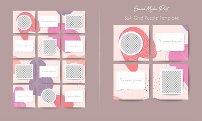Social media feed post and stories template in grid puzzle style with organic shape background