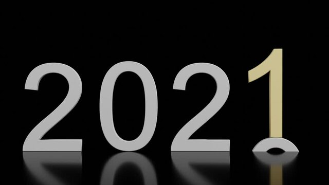 Filmato. Illustrazione 3D. Anno nuovo 2021. Capodanno 2021 in numeri. Il 2021 sostituisce il 2020..