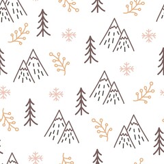 Obraz premium New year's seamless pattern. Merry Christmas background. Christmas background. Geometric trees on a white background. Winter forest background. Seamless pattern for winter and christmas theme. Vector 