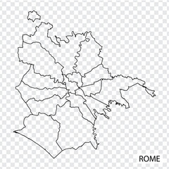 High Quality map of Rome is a capital Italy, with borders of the regions. Map municipalities of Rome for your web site design, app, UI. EPS10.