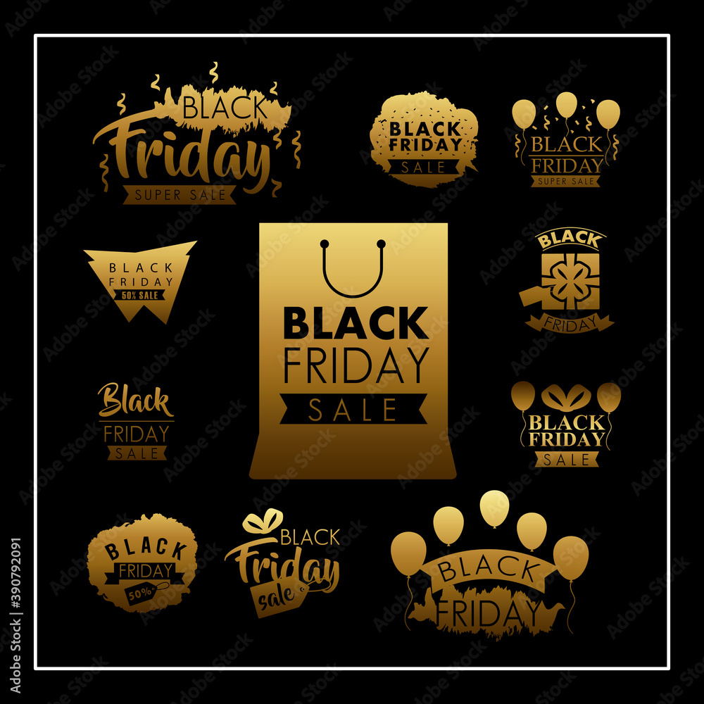 Canvas Prints black friday sale set golden labels in black background