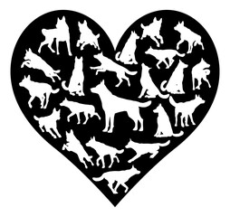 A German Shepard Alsatian or similar dog heart silhouette concept for someone who loves their pet