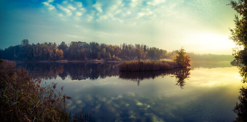 Autumn Sunrise Mirrored in Shallow Water