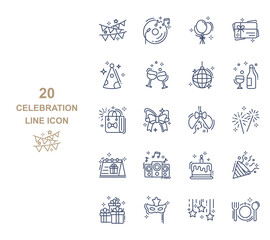 set of celebration icons, party, anniversary, congratulations, happy new year, birthday