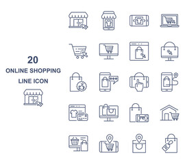 set of online shopping thin line icons, online store