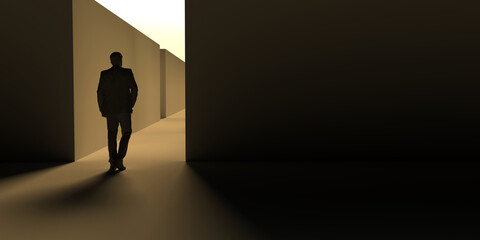 Fototapeta premium Man moves from darkness to light