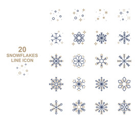Fototapeta na wymiar set of snowflakes thin line icons, winter season, christmas, new year