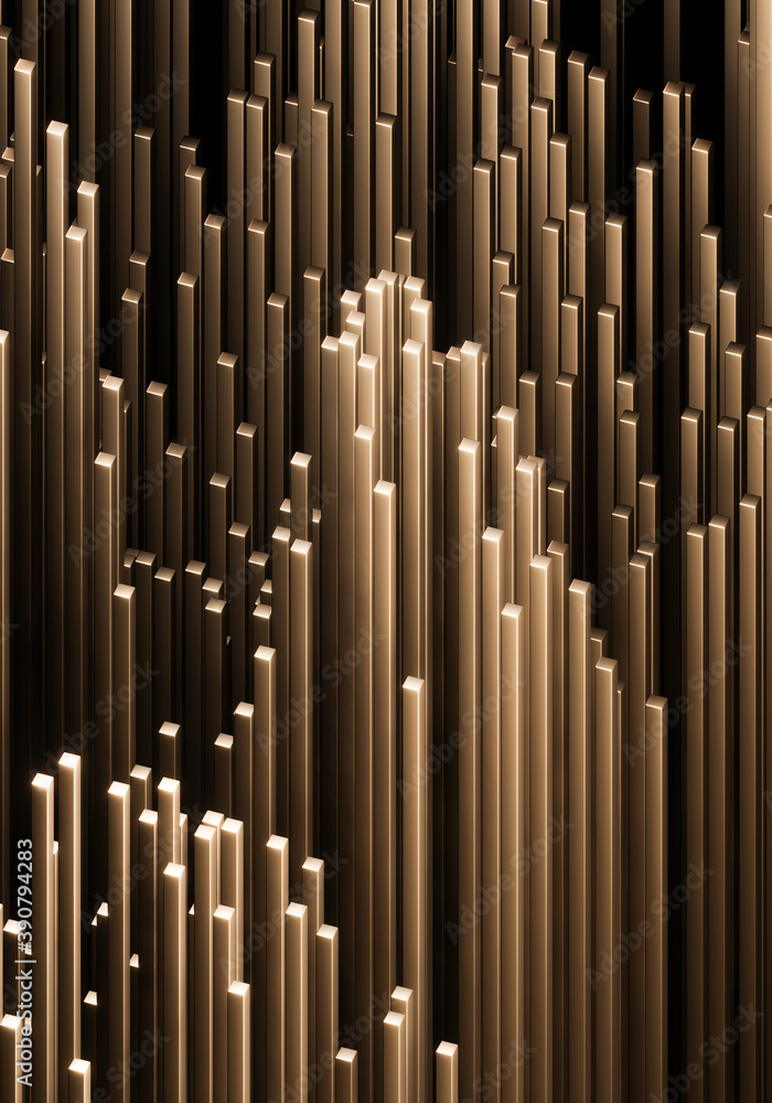 Poster abstract background with golden columns. 3d rendering - illustration.