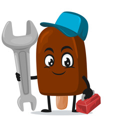 vector illustration of chocolate ice cream on stick mascot or character
