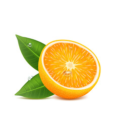 Orange fruit with green leaf on white background, sweet citrus, healthy food, candied fruits.