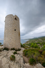Fototapeta na wymiar view of the coast of Peñíscola. Sierra de irta natural park. Badum Tower