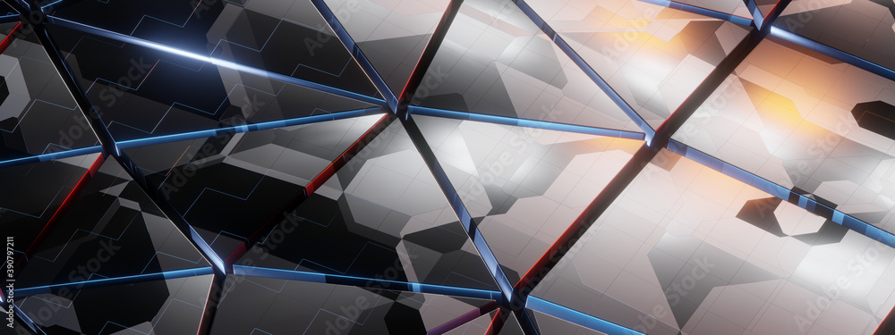 Poster abstract triangular fragments background. technology concept. 3d rendering - illustration.