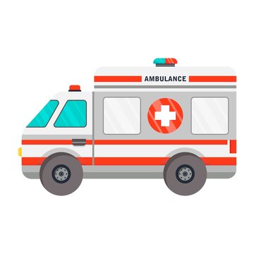 Ambulance. Ambulance vehicle flat design concept, icon isolated white background. 