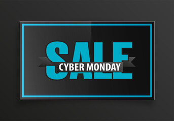 Cyber monday sale calligraphy banner. Written letter cyber monday sale poster. Advertising design illustration. Flat ribbon cyber monday sale lettering banner. Seasonal holidays discounts promo offer